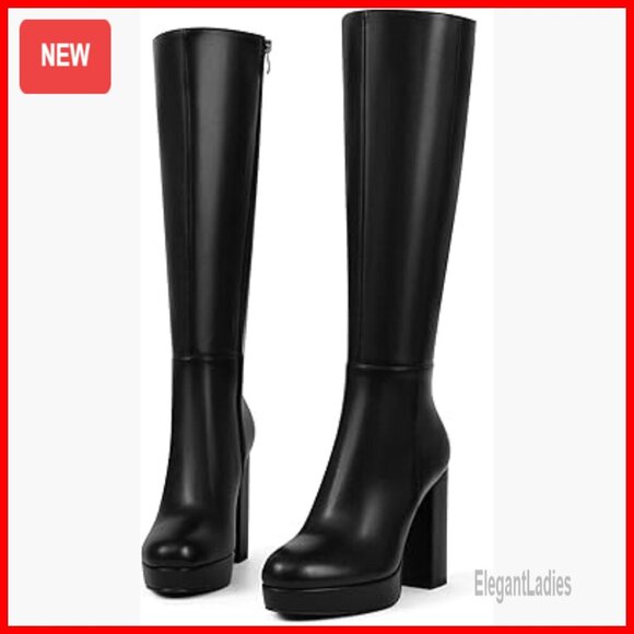 Shoes - Platform Knee High Boots Chunky Heel Side Zipper Tall Gogo Boots